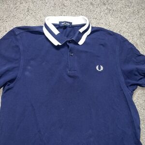 Fred Perry Short Sleeve Zip Neck Crepe Polo Shirt Navy Medium